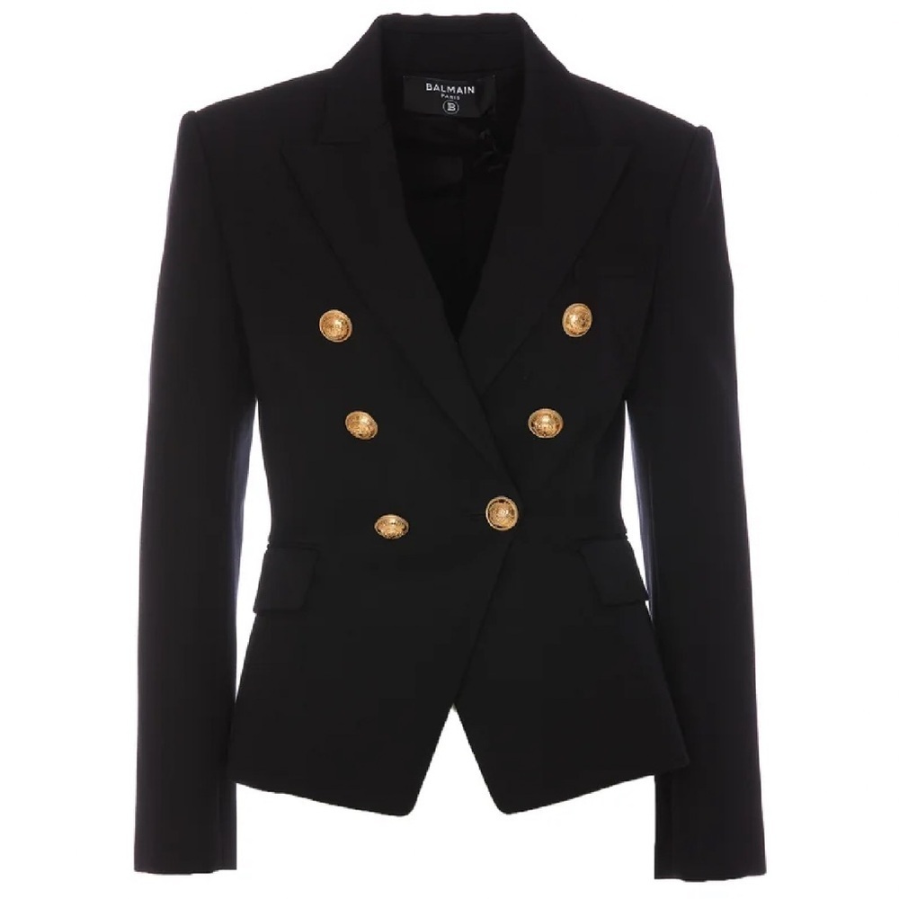 New Balmain Classic Double-Breasted Black Wool Blazer Size 36 - Picture 12 of 12